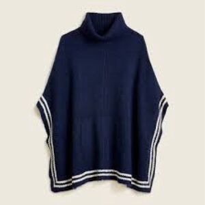J. Crew Navy Poncho Sweater with White Trim